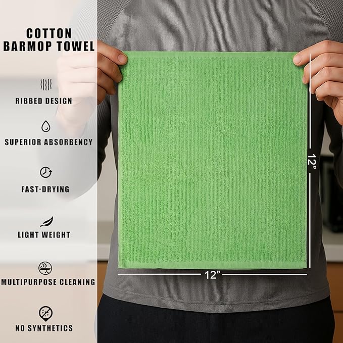 Textila Bar Mop Towels 12x12 Inch – Green & Turqoise – Pack of 10 - Cotton Dish Cloths & Cleaning Towels for Kitchen, Bar, Restaurant, Household Use – Absorbent, Durable, Reusable