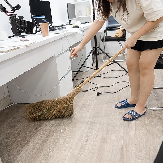 Vietnamese Natural Soft Broom - Broom Grass Handmade Broom Witch Broom Bamboo 57.08 inch Length, 19.69 inch Width