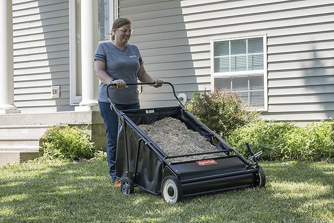 Agri-Fab 45-0570 30" Push Behind Lawn Sweeper, 12 cu. ft Hopper Bag Capacity; Leaf & Grass Catcher, with Adjustable Brush Height
