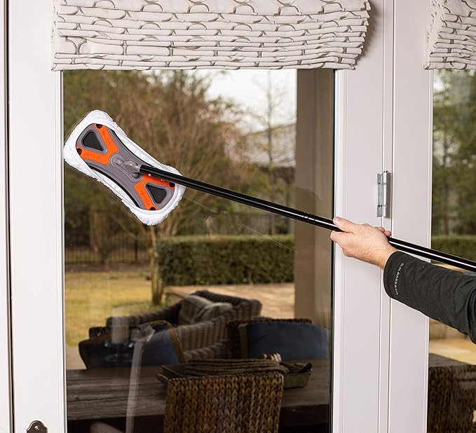 Dust Cleaning Sweeper Mopping - Orange and Grey Durable Mop Set - Lightweight - Great for Kitchen, Home, Garage and Office - Hardwood Tile Laminate Floor Cleaner - Removable Slipper