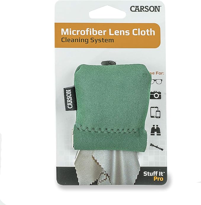 Carson Stuff-It Pro Microfiber Lens Cloth Cleaning System for Glasses, Smartphones, Tablets, Optics, Lenses, Cameras and More, 8.0'' x 8.0'' - Green (SN-80GR)