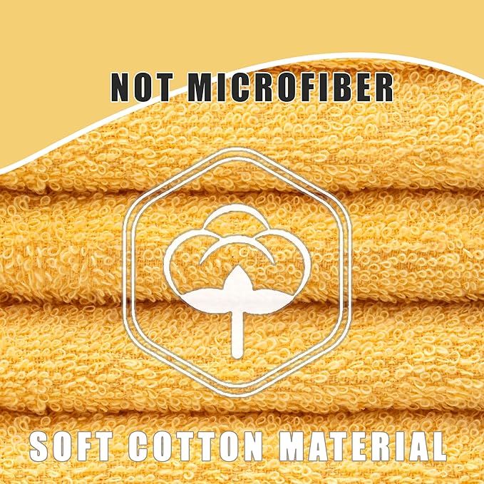 Textila Terry Wash Cloths – Pack of 10, Warm Yellow, 12x12 Inches – Soft, Absorbent & Multipurpose Cotton Washcloths for Face, Hand, Bath, Kitchen, Spa, Gym & Hotel Use