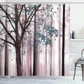 Ambesonne Autumn Shower Curtain, Picture of a Lonely Tree Leaves on an Abstract Woodland Background Print, Cloth Fabric Bathroom Decor Set with Hooks, 69" W x 70" L, Grey Pink