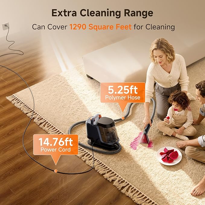 uwant Portable Carpet and Upholstery for Deep Cleaner, 18Kpa Carpet Cleaner Machine for Cars, Pets with Cleaning Tool and Self Cleaning Set of 1 for Spot, Rug, Couch