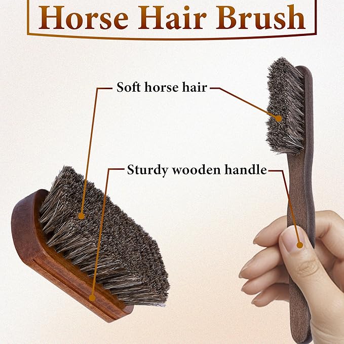 2 PCS Leather Brush Car Detailing, Horse Hair Brush, Car Cleaning Supplies, Car Interior Brush, Carpet Brush for Car Detailing, for Car Interior Seat, Carpet, Upholstery, Furniture and Shoes