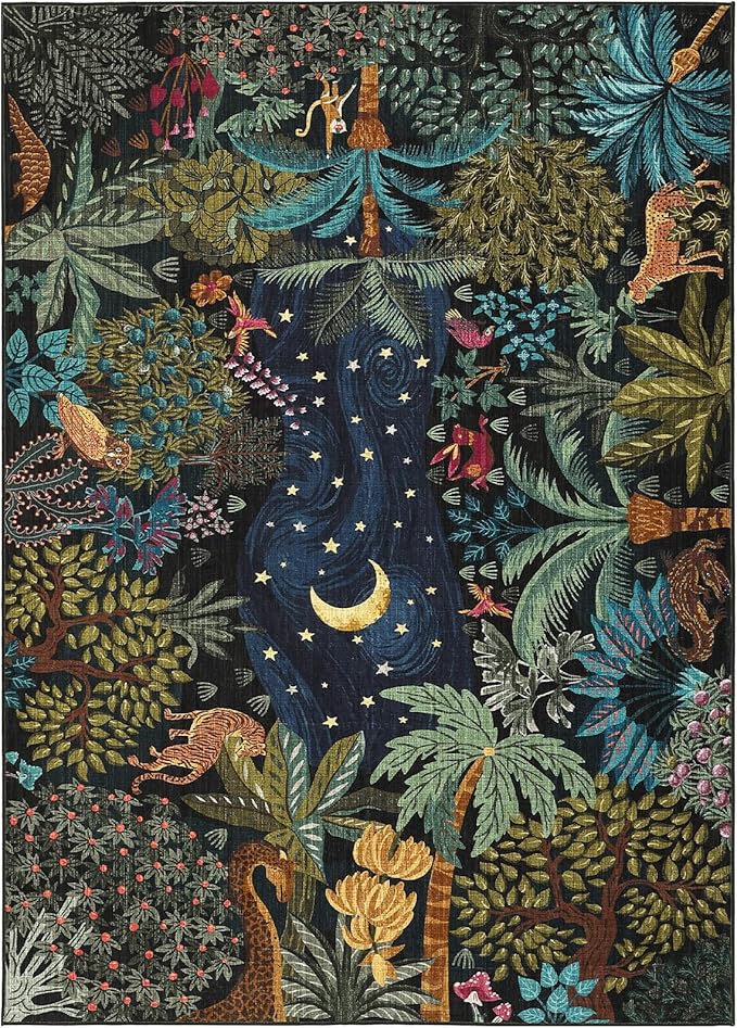 GarveeHome Area Rugs 8x10 for Living Room, Jungle Animal Large Washable Rug Soft Non Slip Backing Floor Mat Carpet Indoor Thin Accent Rug for Bedroom Dining Room Playroom Nursery Home Decor