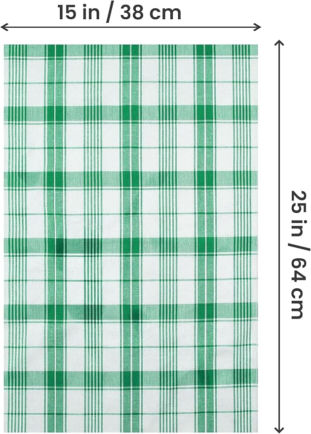 Utopia Towels Green & White Dish Towels [12 Pack - 15 x 25 Inches] 100% Ring Spun Cotton Highly Absorbent & Reusable Cleaning Bar, Tea, Kitchen and Dishcloths Set - 200 GSM