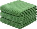 Mia'sDream Cotton Kitchen Towels and Dish Cloths Sets, Waffle Weave Dish Towels for Kitchen Drying Dishes, Soft and Absorbent Kitchen Hand Towels Washcloths, 13inch x 28inch 3 Pack (Green)