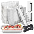 50 PACK Mini Cake Pans with Lids and Spoons, Rectangular Aluminum Foil Bread Pan, Mini Loaf Pans and Food Containers with Lids(Silver, 6.8oz)