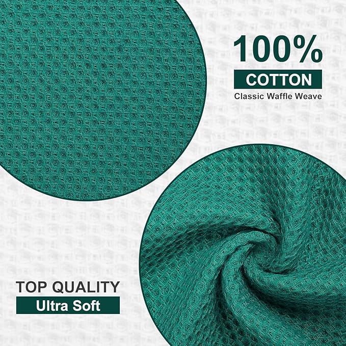 Kitinjoy 100% Cotton Kitchen Dish Cloths (12 X 12 Inches, Teal), 12 Pack Waffle Weave Ultra Soft Absorbent Dish Towels for Drying Dishes Quick Drying Kitchen Towels Dish Rags