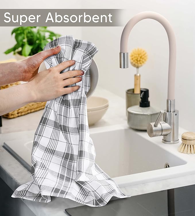 Utopia Towels Grey & White Dish Towels [12 Pack - 15 x 25 Inches] 100% Ring Spun Cotton Highly Absorbent & Reusable Cleaning Bar, Tea, Kitchen and Dishcloths Set - 200 GSM