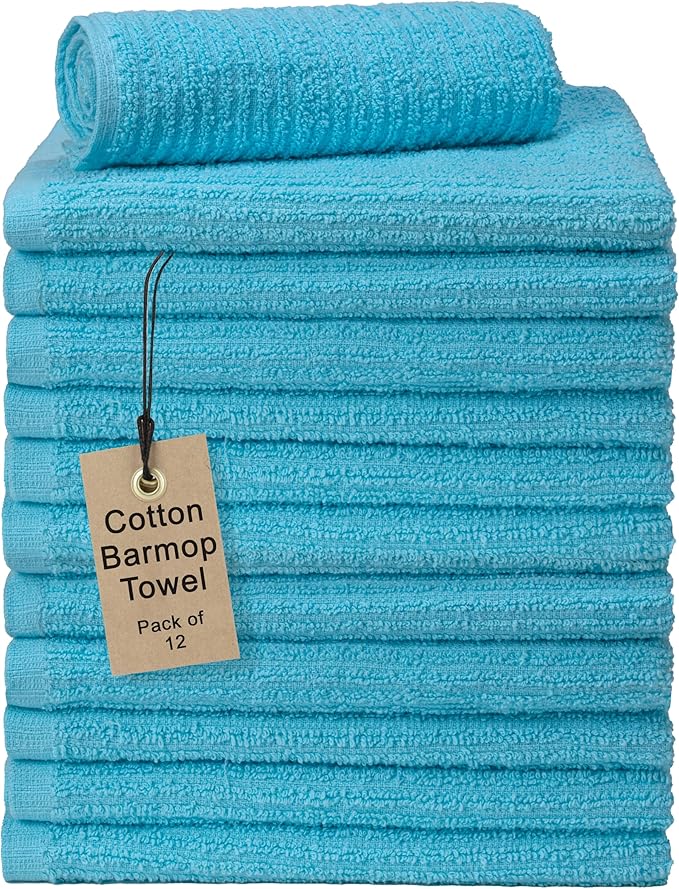 Textila Bar Mop Towels 16x19 Inch – Turquoise – Pack of 12, Cotton Dish Cloths & Cleaning Towels for Kitchen, Bar, Restaurant, Household Use – Absorbent, Durable, Reusable