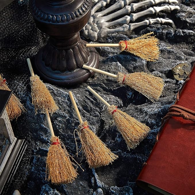 24 Pieces Wine Bottle Toppers - Mini Witch Hats, Brooms and Felt Caps for Halloween Party Favors and Crafts