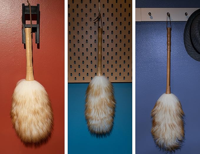 Avain Wool Duster with Wood Handle, Blinds Cleaner Purifier, Brush Cleaning Tool, Lambswool Dusters for Cleaning Vehicles, Office and Housework Dusting 18.inches Long (Pure, Pack of 3)