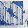 Ambesonne Autumn Shower Curtain, Fall Maple Leafs Tree Diagonal Leaves Foliage Rustic Wooden Planks Illustration, Cloth Fabric Bathroom Decor Set with Hooks, 69" W x 84" L, Cobalt Blue
