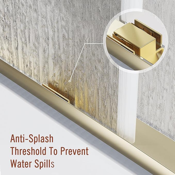 Bathtub Sliding Door 60" W x 56" H, Tub Shower Door, Frameless Bypass Double Sliding Door Tempered Rain Glass with Explosion-Proof Film Brushed Gold