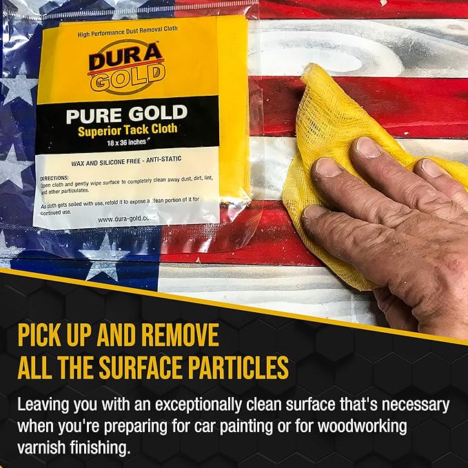 Dura-Gold - Pure Gold Superior Tack Cloth (Pack of 6), Woodworking, Automotive Paint, Tack Cloth Autobody Painting, Painters Cloths, Dust Rags, Stain Rags, Wood Staining Pads, Tac Cloths, Tacky Towel