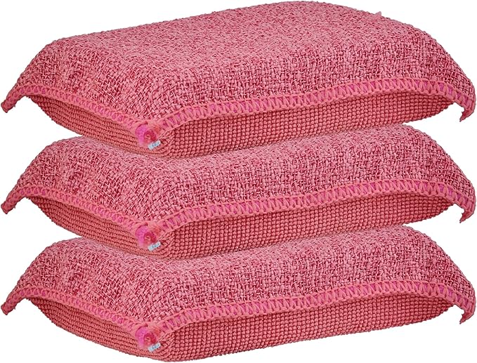 Miracle Microfiber Scrubbing Sponge, Red Extra Scrubbing Power Kitchen Sponge, Sink, Pot, Pan and Dish Washing, Super Absorbent and Rapid Drying, 3-Pack, by Superio