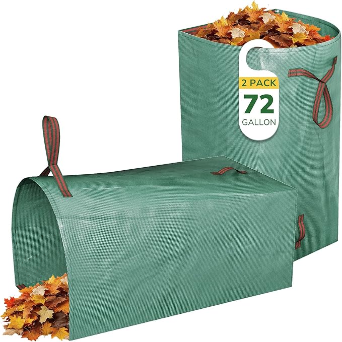 GreatBuddy Lawn Bag, 72 Gallon Yard Waste Bags, Heavy Duty PP Garden Leaf Bags for Leaves, Grass and Debris, Reusable & Foldable Leaf Collector with Handles, Wide Opening and Self-stand Design, 2 Pack