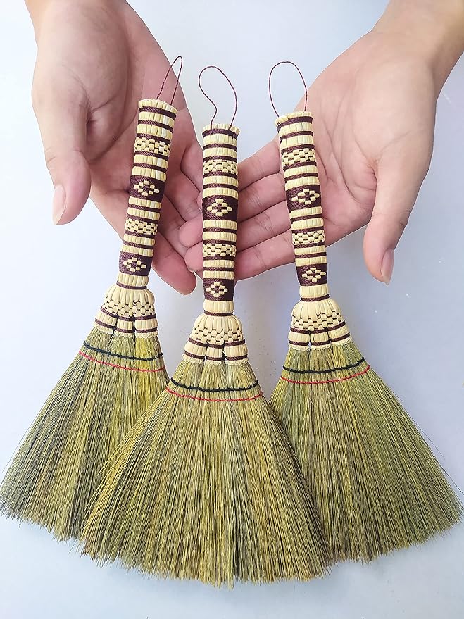 Small Corn Wisk Brush Broom 11 Inch Indoor Heavy Duty Multi Surface Hard & Soft Floor Home Office Cleaning Tool Supplies 100% Handmade for Household Sweeping Indoor Outdoor (staw Soft Broom)
