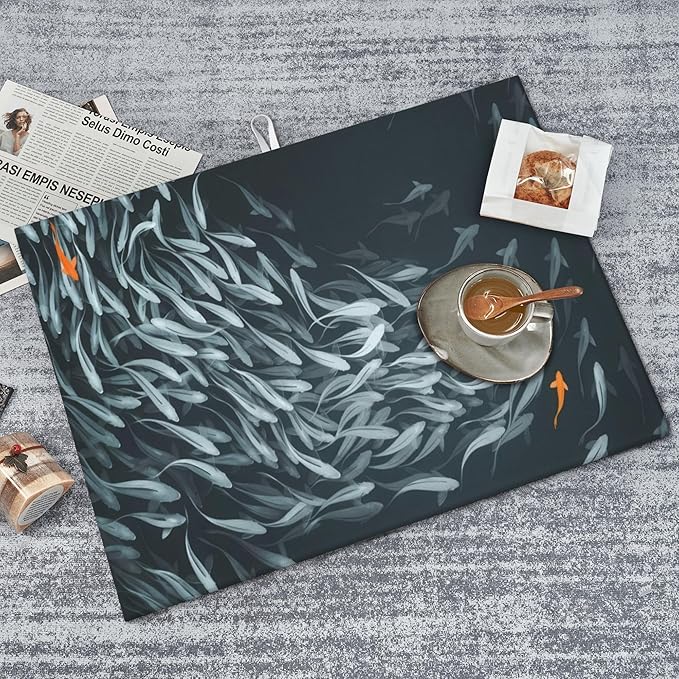 Japanese Fish Dish Drying Mat 18x24 Inch, Microfiber Absorbent Fast Dry Mat Artistic Painting of Fish Large Dish Mat Drying Kitchen Mat, Kitchen Drying Pad for Kitchen Counter Coffee Bar Decor