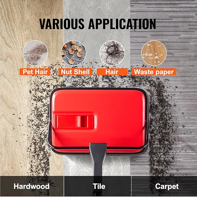 Happybuy Red Manual Carpet Sweeper - 300ml Dustbin, 6.7" Cleaning Width for Pet Hair & Dust on Carpets & Hard Floors, No Power Needed