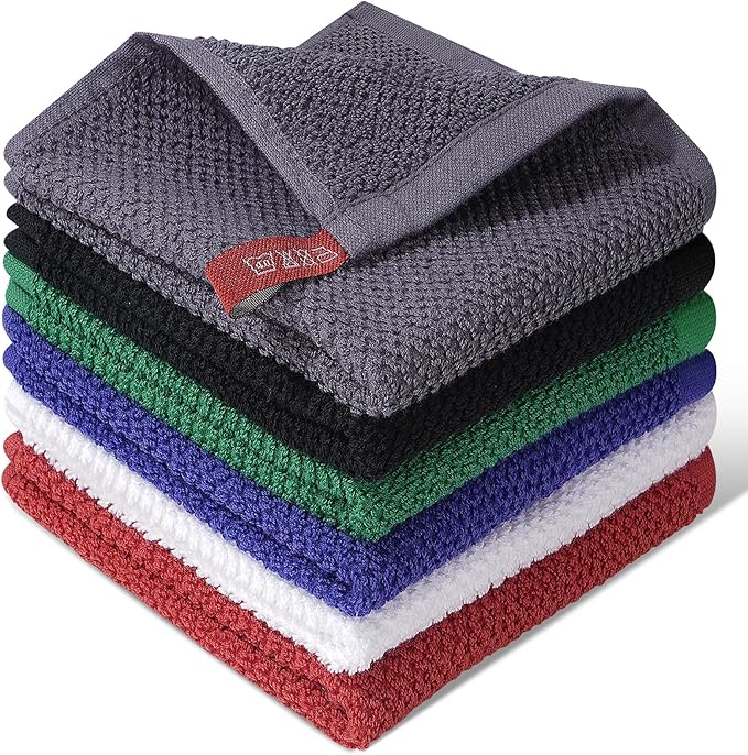 100% Cotton Waffle Weave Kitchen Dish Cloths, 6-Pack 12x12 Inch Dark Grey Ultra Soft Absorbent Quick Drying Dish Towels for Drying Dishes & Cleaning, 6 Colors