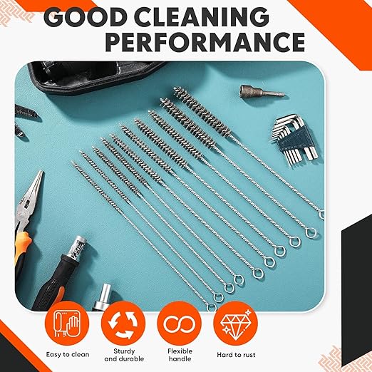 10 Pcs Wire Tube Brushes Bulk for Cleaning Pipe Tube Brass Stainless Steel Round Wire Brush for Auto Parts Christmas, Bottles, Tubes, 5 Sizes (Silver)