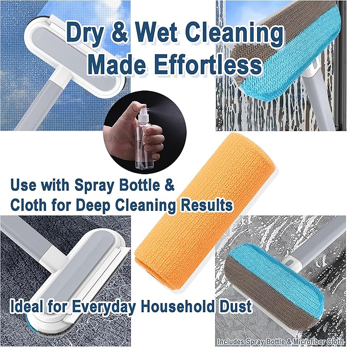 6-in-1 Window Track & Screen Cleaning Kit – Detachable Brushes, Squeegee, Microfiber Cloth & Spray Bottle for Home Window Cleaning