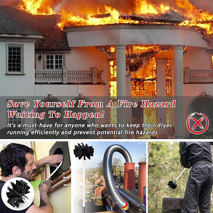 Chimney Sweep Kit Chimney Brush Kit Chimney Cleaning Kit, 20FT Dryer Vent Cleaner Kit Duct Cleaning Tools, Dryer Vent Cleaning Kit Fireplace Chimney Brushes-15pcs Flexible Rods, 2pcs 6in Chimney Brush