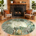 GarveeHome Round Area Rugs 8ft for Living Room, Large Green Jungle Washable Circle Rug Soft Non Slip Forest Animal Print Floor Mat Tiger Carpet Indoor Thin Rug for Bedroom Dining Room Playroom Nursery