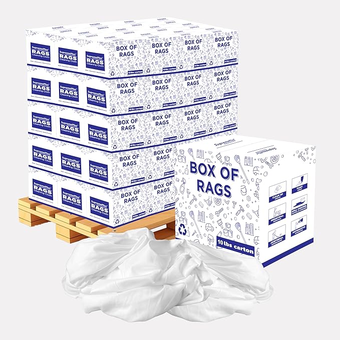 Recycled White Sheeting Cleaning Rags (600 lbs. Pallet 60x10 lbs. Box) – Lint Free White Cotton Cloths for Manufacturing | Automotive | Janitorial | Shop Rags Bulk - Multipurpose