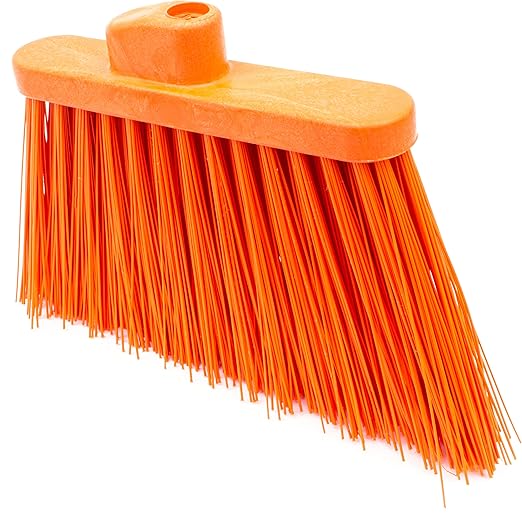 SPARTA Plastic Broom Head, Angled, Un-Flagged for Large Debris Indoor, Outdoor, Home, Restaurant, Lobby, Office, 12 Inches, Orange
