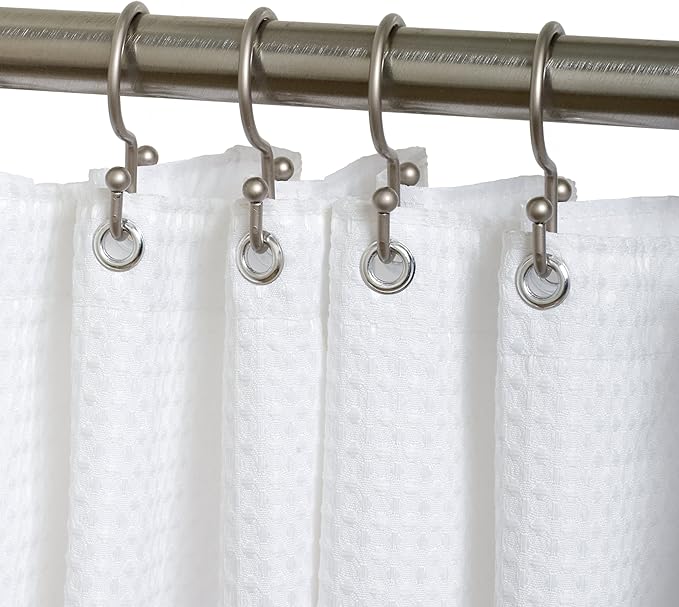 Zenna Home NeverRust Rustproof Aluminum Double Shower Curtain Hooks, Decorative Double Sided Metal Hooks for Shower Curtain, Set of 12, Brushed Nickel