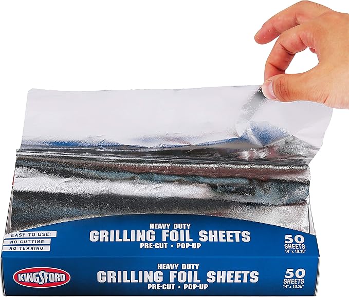 Kingsford Heavy Duty Pop-Up Grilling Foil Sheets - Pre-Cut Disposable Aluminum Sheets for Cooking, BBQ, Smoking, Roasting - No Cutting or Tearing Needed - Non-Stick Tin Foil Wrap, 50 Count