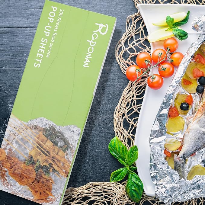 Aluminum Foil - 200 Precut Sheets, 16.5 x 12 Inch, Pop-Up Interfolded, Ideal for Roasting, Baking, Grilling, Cooking, Storing Food