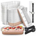 50 PACK Mini Cake Pans with Lids and Spoons, Rectangular Aluminum Foil Bread Pan, Mini Loaf Pans and Food Containers with Lids(Champagne, 6.8oz)