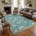 GarveeHome Boho Leaf Rugs for Bedroom, 5x7 Area Rugs for Living Room with Soft Low Pile, Non Slip Botanical Bird 5x7 Washable Rug for Dining Stain Resistant Indoor Blue Carpet for Playroom Dorm