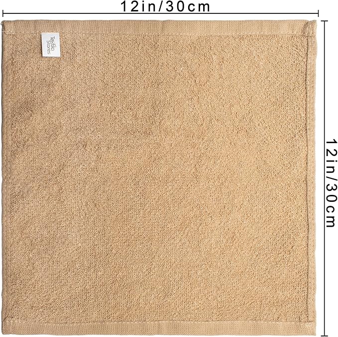 Basic Wash Cloths 12x12 Inches – Pack of 12 – Beige Color – Soft and Absorbent Multipurpose Cotton Washcloths for Bathroom, Spa, Gym, Salon, Hotel, and Everyday Use
