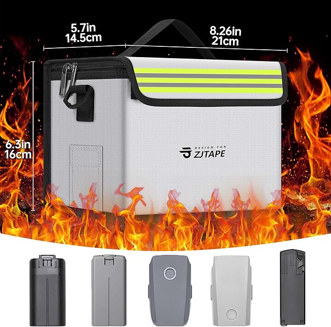 Lipo Safe Bag, Fireproof, Explosion-proof Battery Bag, Large Storage Space, Lipo Storage Box, Fireproof Safe, Protective, Adjustable Battery for Charging and Storing (Silver)