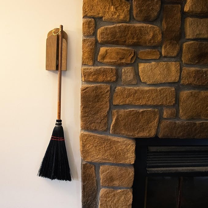 Lehman's Amish Handcrafted Broom Holder, Wall-Mount Wooden Storage Solution for Corn Brooms, Fireplace Brooms and More, Stained Finish
