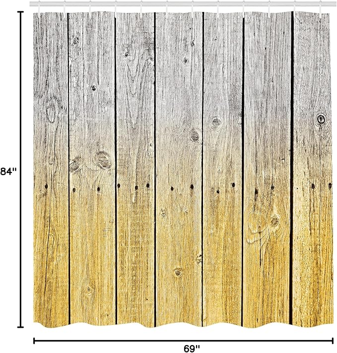 Ambesonne Rustic Shower Curtain, Wood Panels Background Digital Tones Effect Country House Art Image, Cloth Fabric Bathroom Decor Set with Hooks, 69" W x 84" L, Mustard Pearl