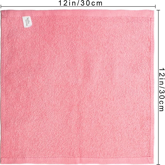 Basic Wash Cloths 12x12 Inches – Bulk Pack of 24 – Rose Pink Color – Soft and Absorbent Multipurpose Cotton Washcloths for Bathroom, Spa, Gym, Salon, Hotel, and Everyday Use