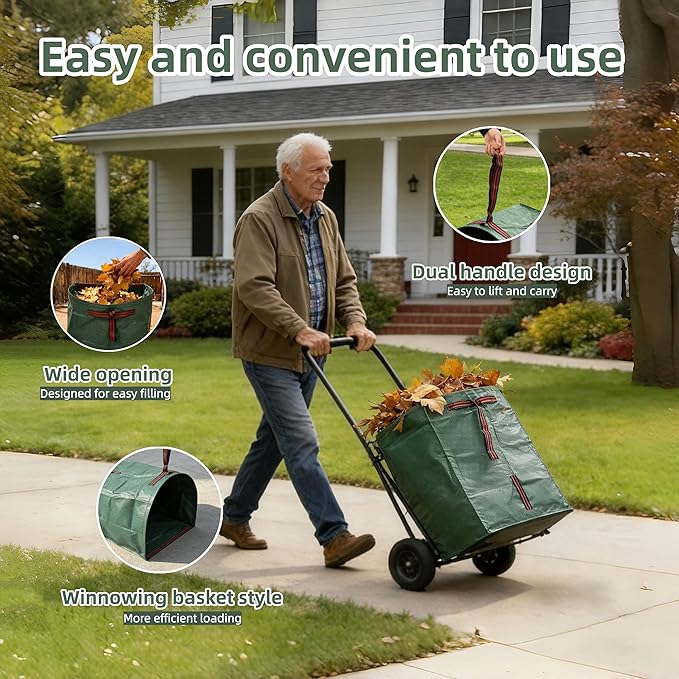 2-Pack 40-Gallon Reusable Yard Waste Bags with Gloves– Heavy-Duty Dustpan-Style Lawn & Garden Bags with Handles, Foldable, Standable Leaf Collector for Leaves, Grass, Branches, and Outdoor Debris