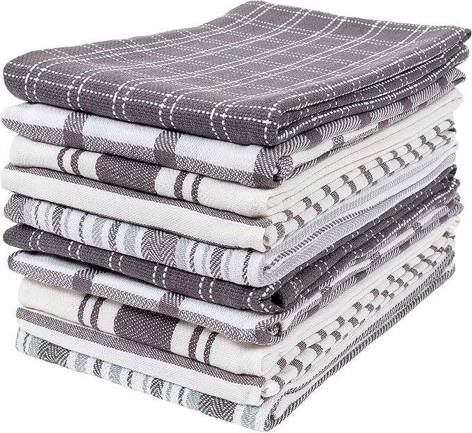 KAF Home Assorted Flat Kitchen Towels |100% Cotton - 18 x 28 inches | Ultra Absorbent Soft Dish Towels | Perfect for Cooking, Cleaning, and Drying Hands (Gray, 18 x 28-10 Pack)