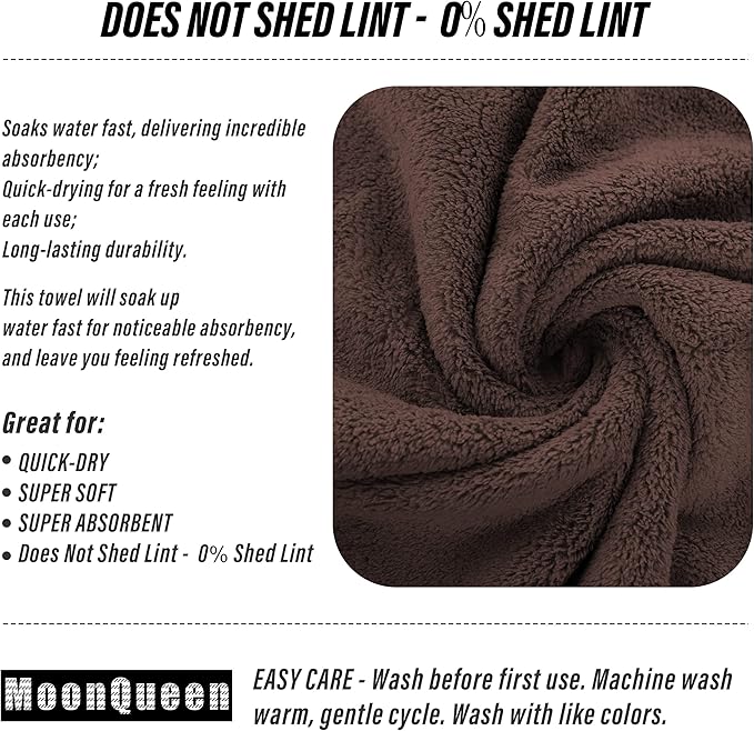 MOONQUEEN 6 Pack Premium Hand Towels - Quick Drying - Microfiber Coral Velvet Highly Absorbent Towels - Multipurpose Use as Hotel, Bathroom, Shower, Spa, Hand Towel 16 x 28 inches (Wood Brown)