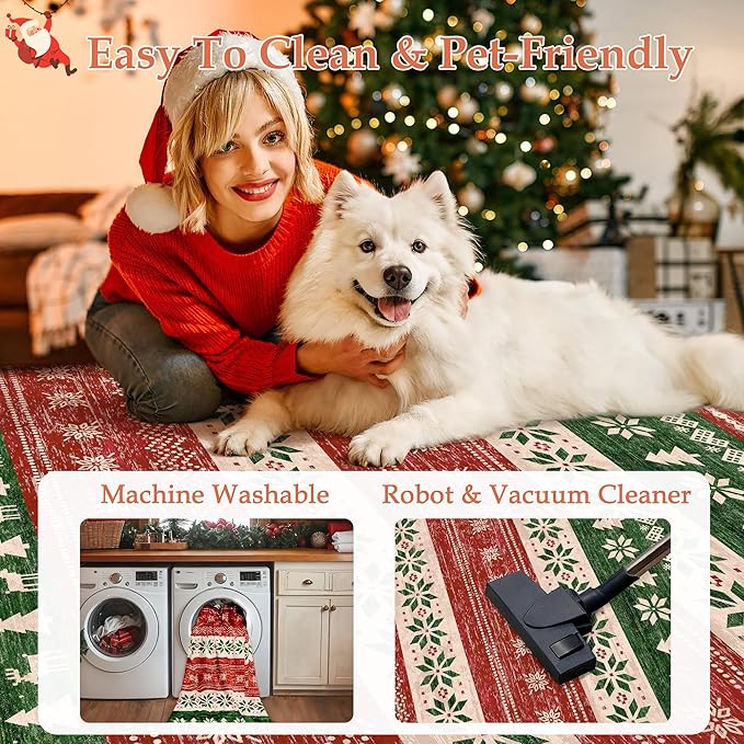 Christmas Red Area Rug 2x3 Washable Snowflake Carpet Non Slip Holiday Decorative Accent Doormat Xmas Boho for Entrance Bathroom Laundry Kitchen Dining Room