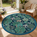 GarveeHome Jungle Round Washable Rugs 6ft Non-Slip Soft Round Rug for Kids Room, Forest Animal Print Tiger Circle Carpet for Bedroom Entryway Playroom Nursery, Blue