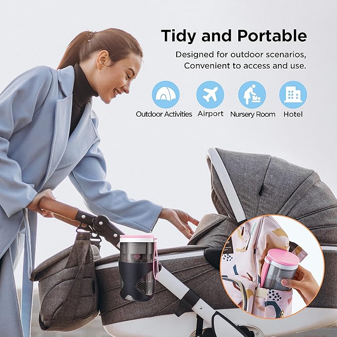 Travel Bottle Brush with Portable Bottle Drying Rack, Travel Essentials for Baby, Pink