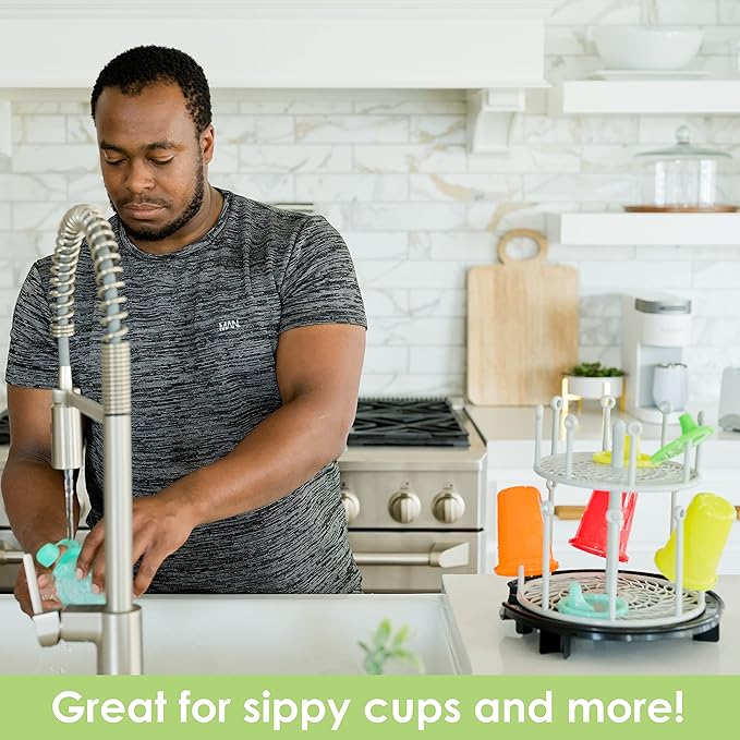 The First Years Spin Stack Bottle Drying Rack - Black - 2-Tier Rotating Countertop Drying Rack for Up to 16 Bottles - Baby Essentials for Everyday Use